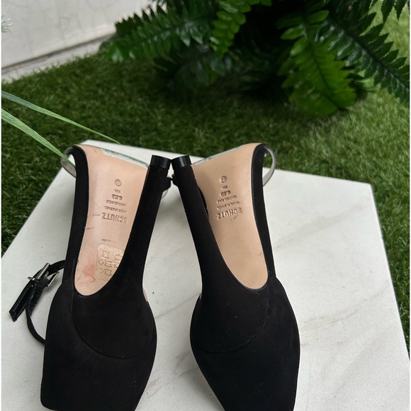 SCHUTZ black suede Ankle strap clear strap On top Sandal Size  6.5 womens - Picture 13 of 13